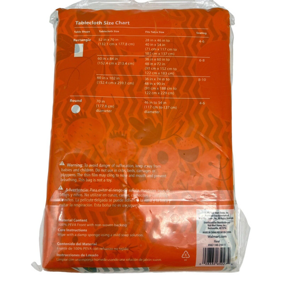 Vinyl Tablecloth 52" x 70" Rectangle Orange Teal Pumpkins Leaves Acorns - Picture 2 of 8